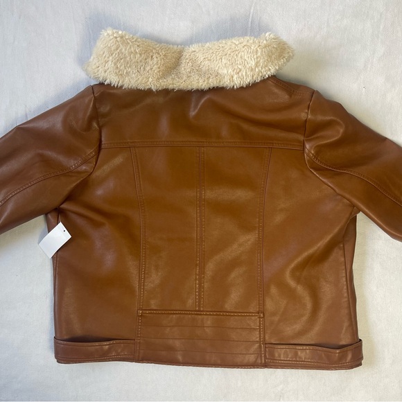 NEW 1X Brown Leather Jacket with White Fur, Button up with zipper and Collar - Picture 8 of 10